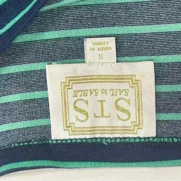 Sail to Sable Navy Blue Green Striped Long Sleeve Dress Gold Buttons Sz S EUC - Picture 6 of 9